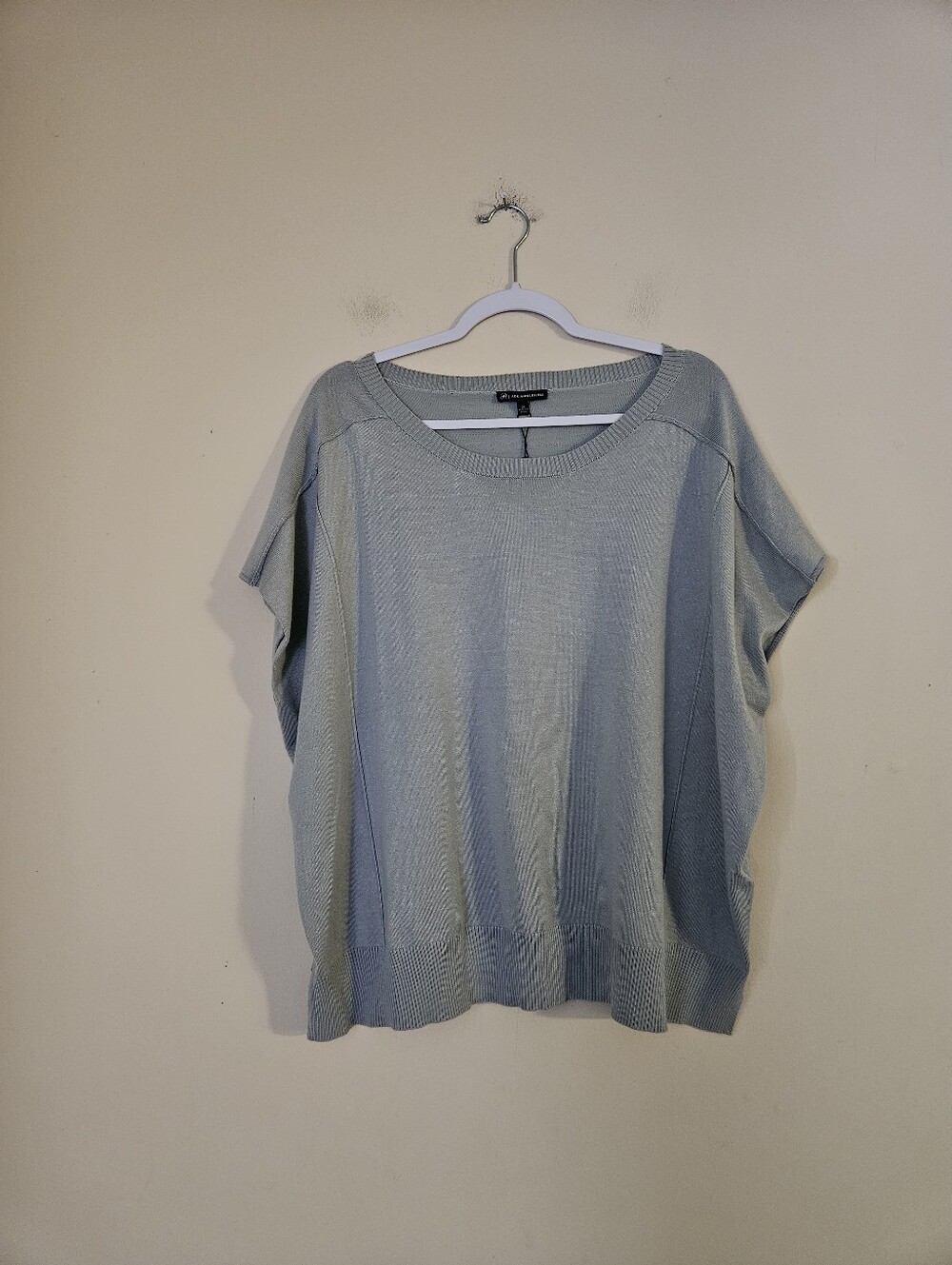 Adrianna Papell Pale Sage Short-Sleeve Knit Sweater, Size 3X